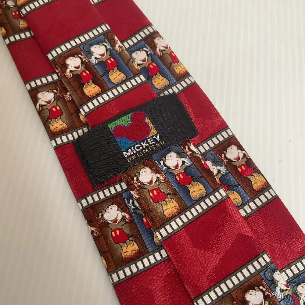Vintage Disney Mickey Mouse Necktie 90s Tie Red Film Strip Character